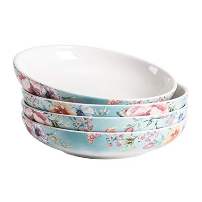 Bico Margret's Garden Pasta Bowls, 35oz Salad Bowl Set of 4, Large Ceramic Serving Dinner Bowls for Soup and Cereal, Microwave and Dishwasher Safe, Gift for Housewarming and Thanksgiving - color: Margret's Garden