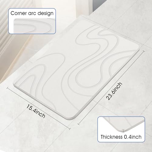 Veeloim Stone Bath Mat Diatomaceous Earth Shower Mat Non-Slip Super Absorbent Diatomite Stone Mats for Bathroom Floor/Kitchen Counter Quick Drying Natural Easy to Clean(23.6''×15.4" White) | Fast Drying, Super Absorbent, Natural Diatomaceous Earth, Non-Sl