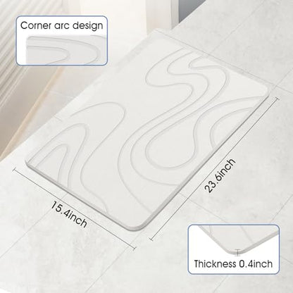 Veeloim Stone Bath Mat Diatomaceous Earth Shower Mat Non-Slip Super Absorbent Diatomite Stone Mats for Bathroom Floor/Kitchen Counter Quick Drying Natural Easy to Clean(23.6''×15.4" White) | Fast Drying, Super Absorbent, Natural Diatomaceous Earth, Non-Sl