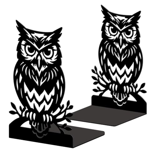 5.3"x4.3"x7.9" Metal Bookends, Heavy Duty Book Ends for Shelves | Owl on Tree Branch Theme Cast Iron Book Supports, 1 Pair Decor Stoppers for Desk, Library, Office & Home Shelves - style: Owl on Tree Branch