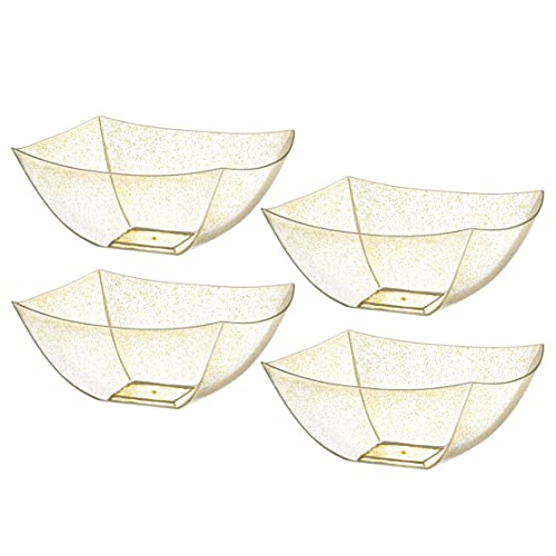 4 Pack Disposable Gold Plastic Serving Bowls Square Party Candy Use 16oz | Square Design. Disposable Party Tableware. Salad, Fruit & Candy Use. Candy Buffet Containers. Gold Plastic. - color: GOLD GLITTER, size: 16 OUNCE