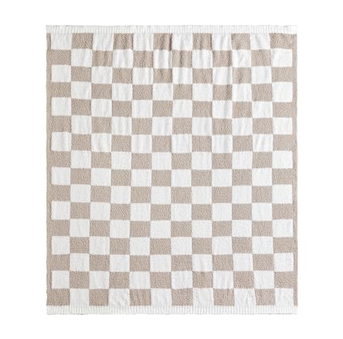 CREVENT 50‘’X60‘’ Ultra Soft and Plush Reversible Microfiber Throw Blanket for Couch Sofa and Bed (Checkered Beige) - color: Chessboard Beige