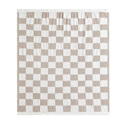 CREVENT 50‘’X60‘’ Ultra Soft and Plush Reversible Microfiber Throw Blanket for Couch Sofa and Bed (Checkered Beige) - color: Chessboard Beige