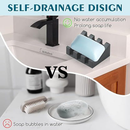 Silicone Soap Dish Self Draining with Suction Cups (Gray, 2 Pack) | Waterfall drainage design drains fast to keep soap dry silicone soap saver with reusable suction cups for bathroom & kitchen - color: Gray, size: 2