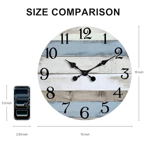 JoFomp 16 Inch Wall Clocks Battery Operated, Silent Non Ticking Wall Clock Wood, Coastal Country Design Rustic Wall Clocks for Living Room Decor, Large Wall Clock for Bedroom Kitchen Bathroom - size: 16 Inch