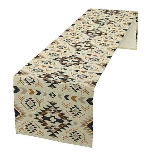 Aztec Geometric Ethnic Table Runner, Western Traditional Style Table Runner for Kitchen Family Dinner Table Holiday Party Farmhouse 13x36in - color: Aztec-1, size: 13x36in