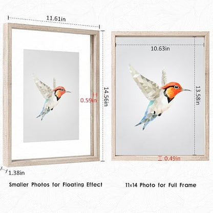 MUYE 11x14 Floating Frames Distressed Beige White Wood Pattern,Double Glass Picture Frame Set of 2 Display Any Size Photo up to 11x14,Wall Mount or Tabletop - color: Beige, size: 11x14