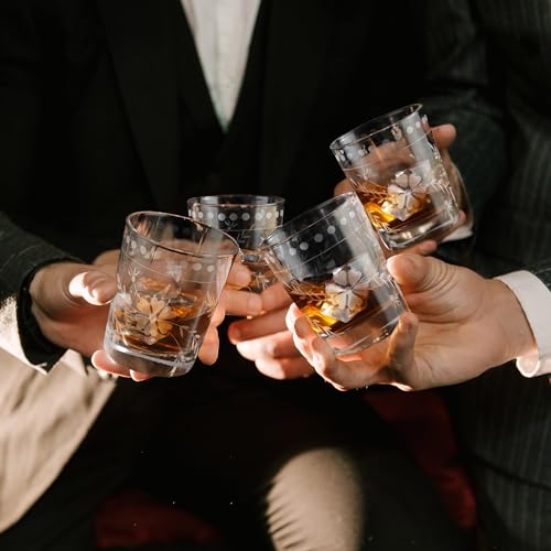 Joeyan Hand Blown Etched Drinking Glasses,Clear Water Glass Cups with Floral Pattern,Aesthetic Tumblers Glassware Set for Beverages Juice Cocktail Whiskey,9 oz,Set of 4,Dishwasher Safe - color: Drinking Glasses