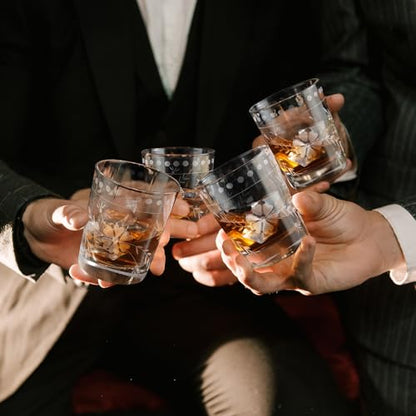 Joeyan Hand Blown Etched Drinking Glasses,Clear Water Glass Cups with Floral Pattern,Aesthetic Tumblers Glassware Set for Beverages Juice Cocktail Whiskey,9 oz,Set of 4,Dishwasher Safe - color: Drinking Glasses