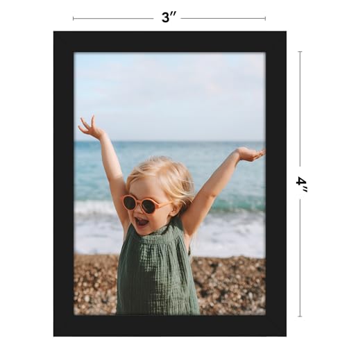 Americanflat 3x4 Picture Frame - Slim Molding - Black | Wall or tabletop display with included easel, secure turn-tab backing, fits photos, posters and art - color: Black, size: 3x4