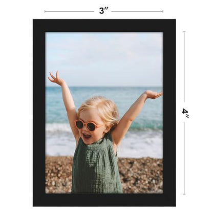 Americanflat 3x4 Picture Frame - Slim Molding - Black | Wall or tabletop display with included easel, secure turn-tab backing, fits photos, posters and art - color: Black, size: 3x4