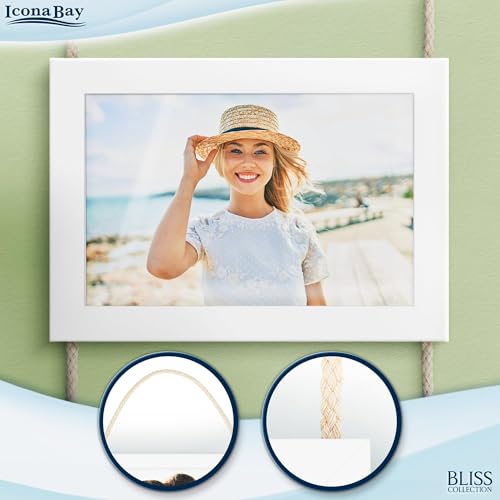 5x7 Wall Hanging Picture Frames Collage with 4 Openings - Winter White - Casual Style Engineered Wood Frames - Wall Mount Only - Bliss Collection - color: Winter White, size: 5x7
