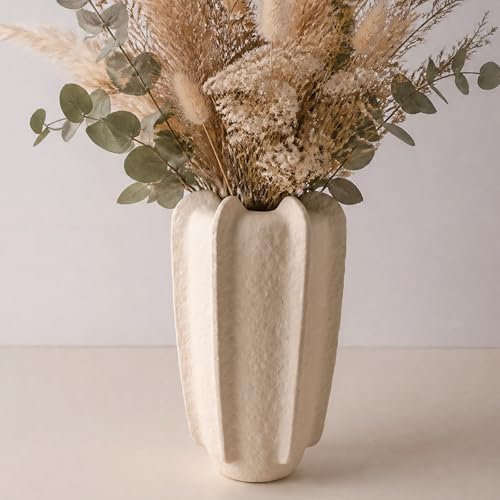 Ceramic Flower Vase Home Decor,9.1" Rustic Vintage Starfruit Shaped Beige Terracotta Vases，Modern Boho Living Room Farmhouse Table Vases Living Room Decor，Shelf Coffee Dining Desk Fireplace - size: 9.1 Inch-Starfruit