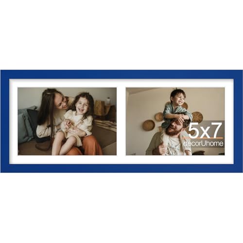 decorUhome 2 5x7 Picture frames Collage Wall Decor with Mat, MD12BU | Royal Blue 6x15 Engineered Wood Picture frame, Fits Two 5x7 Photos with Mat, 1 Pack - color: Royal Blue, size: 6x15 (2-5x7)