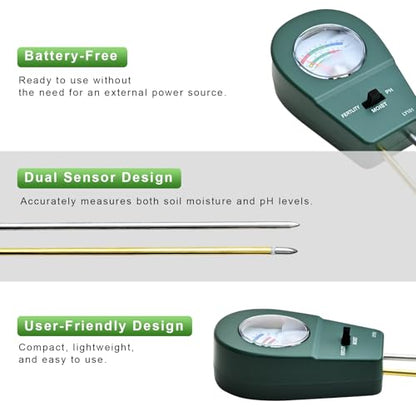 Powboro 3-in-1 Soil Tester Kit – Moisture/pH/Fertility Meter for Garden, Lawn, Potted Plants No Battery Needed Indoor/Outdoor Soil Test Kit