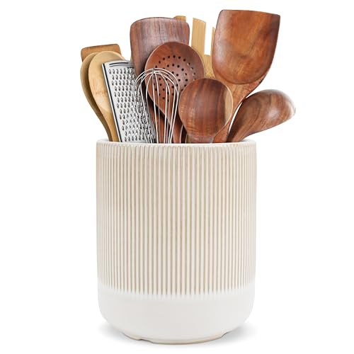 RedCall Kitchen Utensils Holder Large,Ceramic Utensil Organizer for Countertop,Morden Utensil Crock for Spoon Spatula,Home Kitchen Decor (Light Coffee) - color: Light Coffee