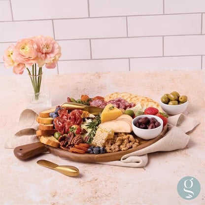 Charcuterie Board - Round Acacia Wood Cutting Board for Kitchen with Groove & Handle, Cheese Board for Vegetables, Bread, Fruits, Meat - Decorative Wooden Serving Tray House Warming Gift - size: 16"L x 13"W