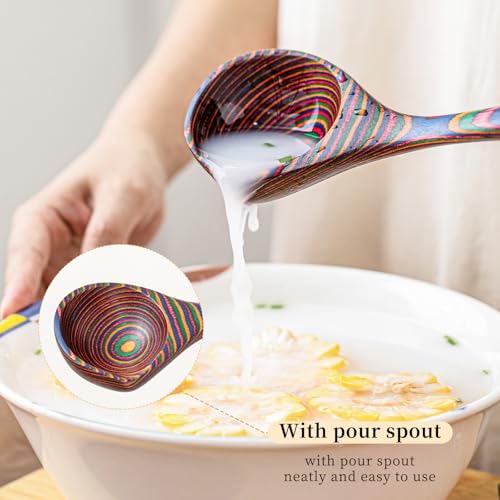 Gudamaye Pakkawood Rainbow Deep Soup Ladle with Spout, 9.6 inch Big Soup Ladle for Cooking - style: 1 PC Rainbow Ladle with Spout