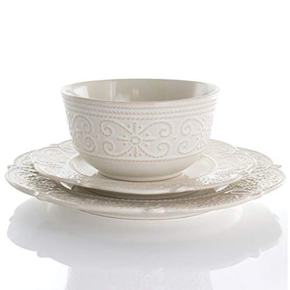 Elama Round Decorated Stoneware Scallop Embossed Dinnerware Dish Set, 16 Piece, Luna - color: Luna
