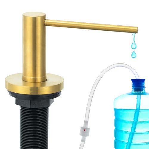 Soap Dispenser for Kitchen Sink Champagne Gold, Stainless Steel Countertop Pump, Built in Sink Soap Dispenser with 47" Extension Tube kit - color: Champagne Gold