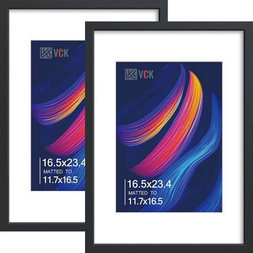 VCK A2 Frame 2 Pack, Black Wood, A3 Mat, for Picture, Poster, Art | Acid-Free Mat, HD Plexiglass, 16.5x23.4 Frame Without Mat, Vertical or Horizontal Wall Display, for Gallery Art, Apartment - color: Black, size: A2, style: 2 Pack