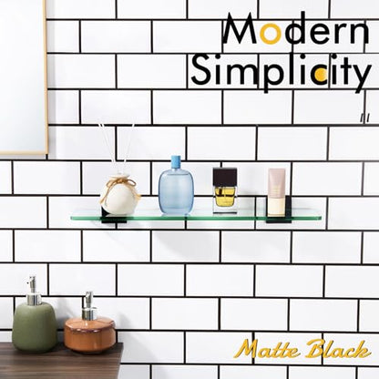 KOKOSIRI Bathroom Shelves Wall Mounted Tempered Glass Floating Shelf 20-Inch Kitchen Hanging Rack Shower Storage, Matte Black Stainless Steel B1107BK-L20 - color: Matte Black, size: 20-Inch