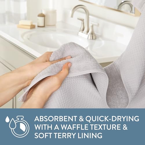TOWN & COUNTRY BASICS 6-Piece Assorted Waffle Woven Terry Stripe Set, 2 Bath Towel, 2 Hand Towel, 2 Washcloth, 100% Cotton, Quick Dry, Gray - color: Light Grey