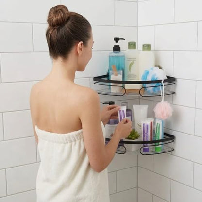 2-Pack Adhesive Shower Caddy, No-Drill Corner Shower Shelves for Bathroom | Wall-Mounted Storage Organizer for Shampoo, Soap & Toiletries - style: TRIANGLE