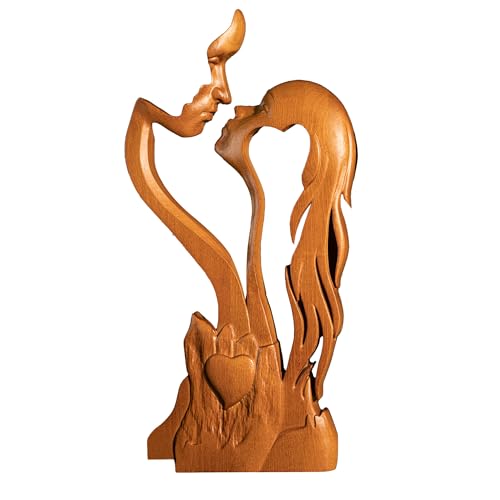 Wooden Kissing Couple Ornament, Abstract Couple Portrait Sculpture Romantic Love Statue Decor Gift for Women Anniversary Valentine Wedding - 14 Inch | 14 Inch, Handmade, Beechwood, Abstract Love Sculpture for Women Couple - color: Wood, size: 14 Inch