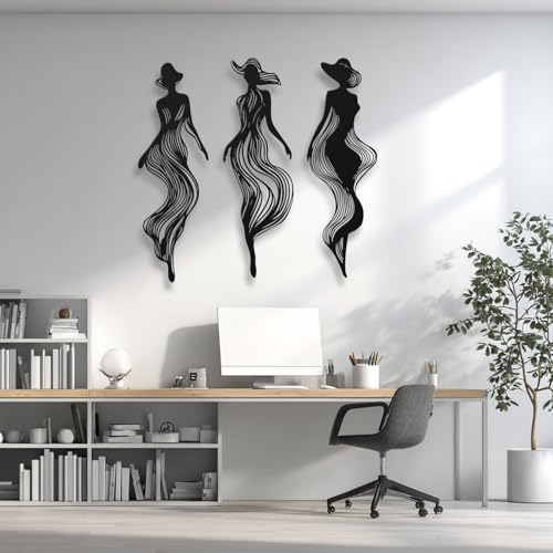 XXQ Abstract Women Silhouette Metal Wall Art Set of 3 – Modern Line Art Decor for Living Room, Bedroom, Hallway, or Studio Walls (Black, 41" x 13" / 105 x 34 cm) - size: 41L" x 13W"