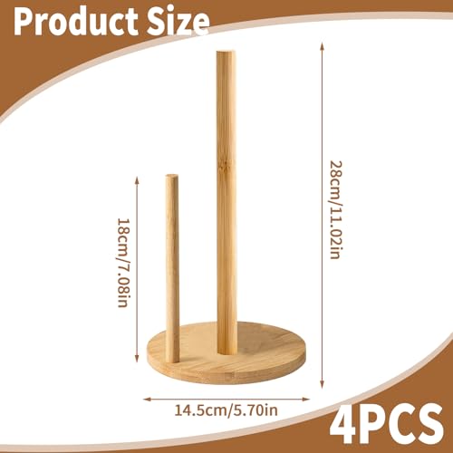 4 Pcs Bamboo Paper Towel Holder, Natural Bamboo Wooden Countertop Standing Paper Towel Holder, Free-Standing Kitchen Roll Hanger Rack for Dining Table Bathroom Bedroom Living Room - color: 4pcs Set