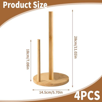 4 Pcs Bamboo Paper Towel Holder, Natural Bamboo Wooden Countertop Standing Paper Towel Holder, Free-Standing Kitchen Roll Hanger Rack for Dining Table Bathroom Bedroom Living Room - color: 4pcs Set