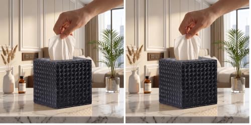 Black Tissue Box Cover, Square, Tissue Box Holders for Bathroom Accessories (Pack of 2) - color: Black, size: Square (Pack of 2)