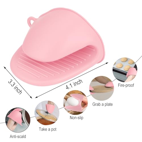 2 PCS Mini Silicone Oven Gloves Heat Resistant Cooking Pinch Mitts Potholder for Kitchen Cooking & Baking (Pink) - color: Pink