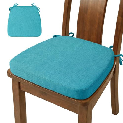 D-Shaped Chair Cushions Set of 1, Chair Pads with Ties, 17" x 16" | 2" Thick Non Slip Seat Cushion for Dining & Kitchen Chairs, 40D Foam, Removable Washable Cover, Lake Blue - color: Lake Blue