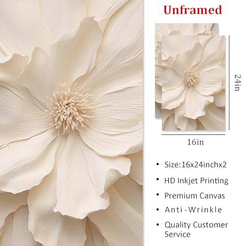 Peony Flower Painting Magnolia Flower Picture White Abstract Flower Wall Art Minimalist Flower Prints Modern Flower Picture White Flower Painting Blooming Flower Wall Art for Bedroom 16x24inx2 No Frame - color: Peony Flower Painting