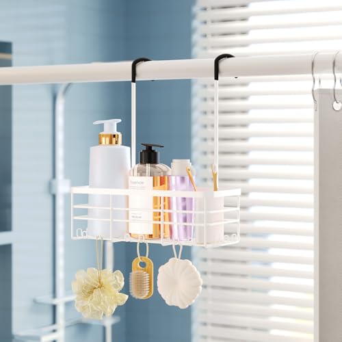 HapiRm Hanging Shower Caddy Organizer - No Drilling Shower Organizer with Hooks, Rustproof & Waterproof 304 Stainless Steel Bathroom Shelves - White (1 Basket) - color: White-1 Basket