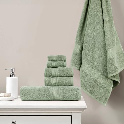 HILLFAIR Premium 600 GSM 6 Piece Towel Set- 2 Bath Towels, 2 Hand Towels & 2 Washcloths, Machine Washable, Hotel Quality, Super Soft & Highly Absorbent Cotton Towel: Sage - color: Sage, size: 6 Piece Towel Set