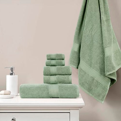HILLFAIR Premium 600 GSM 6 Piece Towel Set- 2 Bath Towels, 2 Hand Towels & 2 Washcloths, Machine Washable, Hotel Quality, Super Soft & Highly Absorbent Cotton Towel: Sage - color: Sage, size: 6 Piece Towel Set