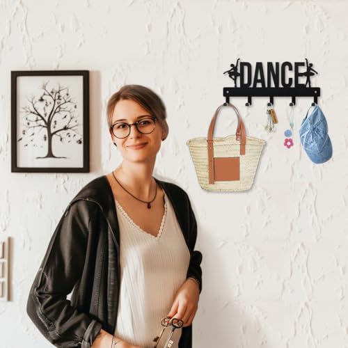 MAYJOYDIY Dance Ballet Metal Key Hook for Wall Ballerina Coat Rack 9.8×4.7inch Black Art Decor Key Holder with 5 Hooks for Gift Dance Classes Hats Towels Bags Hanging - style: DANCE Text