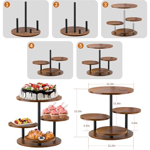 Rustic 4-Tier Rotating Wooden Cupcake Tower Stand for 50-60 Cupcakes, Elegant Dessert Display Tray for Parties, Weddings, and Celebrations