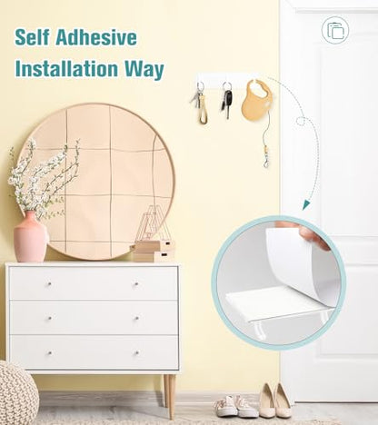 RELBRO Key Holder Wall Mount, Key Rack with 3 Hooks, Small, White | Metal, Self Adhesive, 2 Installation Options, Matte Finish, Key Holder for Wall Foyer Garage Camper RV - color: White