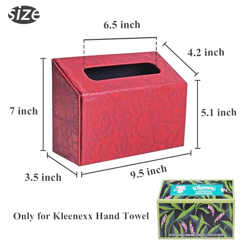 Hand Towels Box Cover,PU Leather Tissue Box Cover Holder Compatible with Kleenex Disposable Paper Hand Towels Suitable for Dining,Kitchen,Bathroom(1-Carved Dark Red) - color: 1-carved Dark Red2