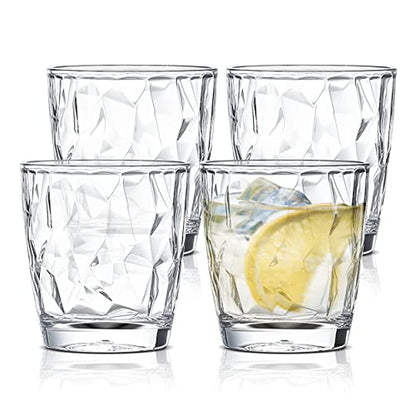 Plastic Glassware Tumbler Dishwasher Safe - Set of 4 Unbreakable Drinking Glasses, 10.5oz Reusable Acrylic Cups for Everyday Use (Clear) - color: Clear