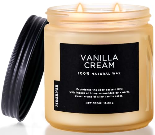 M&SENSE Vanilla Scented Candles for Home, 11.6oz Natural Soy Wax | 70 Hours Long Lasting Clean Burn, Non Toxic Organic Candles, Aromatherapy Smelling for Spa Meditation Relaxation & Family - color: Vanilla Cream, size: Medium Jar