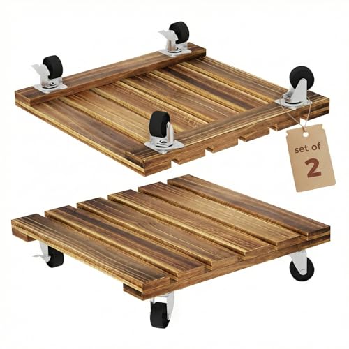 Bamworld Wood Plant Caddy with Wheels, 300lb Capacity, Heavy Duty Planter Stand with Wheels 12inch Plant Dolly 2 Pack Premium Quality, Ready to Use - size: 12inch-Square-2 pack