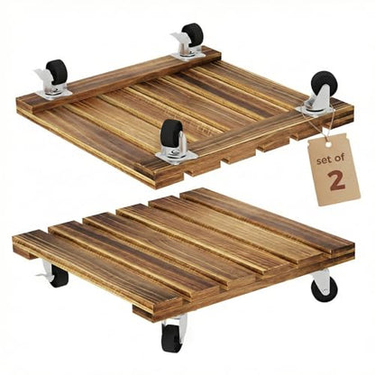 Bamworld Wood Plant Caddy with Wheels, 300lb Capacity, Heavy Duty Planter Stand with Wheels 12inch Plant Dolly 2 Pack Premium Quality, Ready to Use - size: 12inch-Square-2 pack