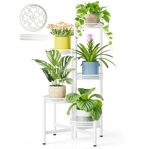 Metal Plant Stand Indoor Outdoor, 5 Tier Tall Flower Pot Holder Potted Display Rack Shelf, Heavy Duty Corner Plant Shelf for Patio Garden Balcony Living Room Bedroom - WhiteWave - color: WhiteWave, size: 5-tiers