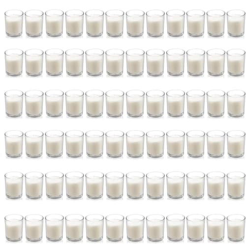 Set of 72 Pack White Unscented Clear Glass Filled Votive Candles. Hand Poured Wax Candle Ideal Gifts for Home Décor Parties Weddings Holidays and Meditation (White) - color: 72 White