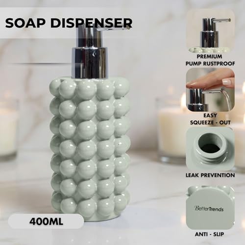 Better Trends Bathroom Accessories Set 3 Pieces Resin Bubble Textured Soap Dispenser, Toothbrush Holder & Tumbler for Vanity, Kitchen Sink & Countertop Organization Dark Sage Nova Collection - color: Dark Sage